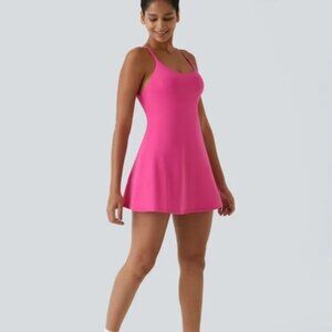 Halara Softlyzero Plush Backless Active Dress- Easy Peezy Edition Pink Small Gym